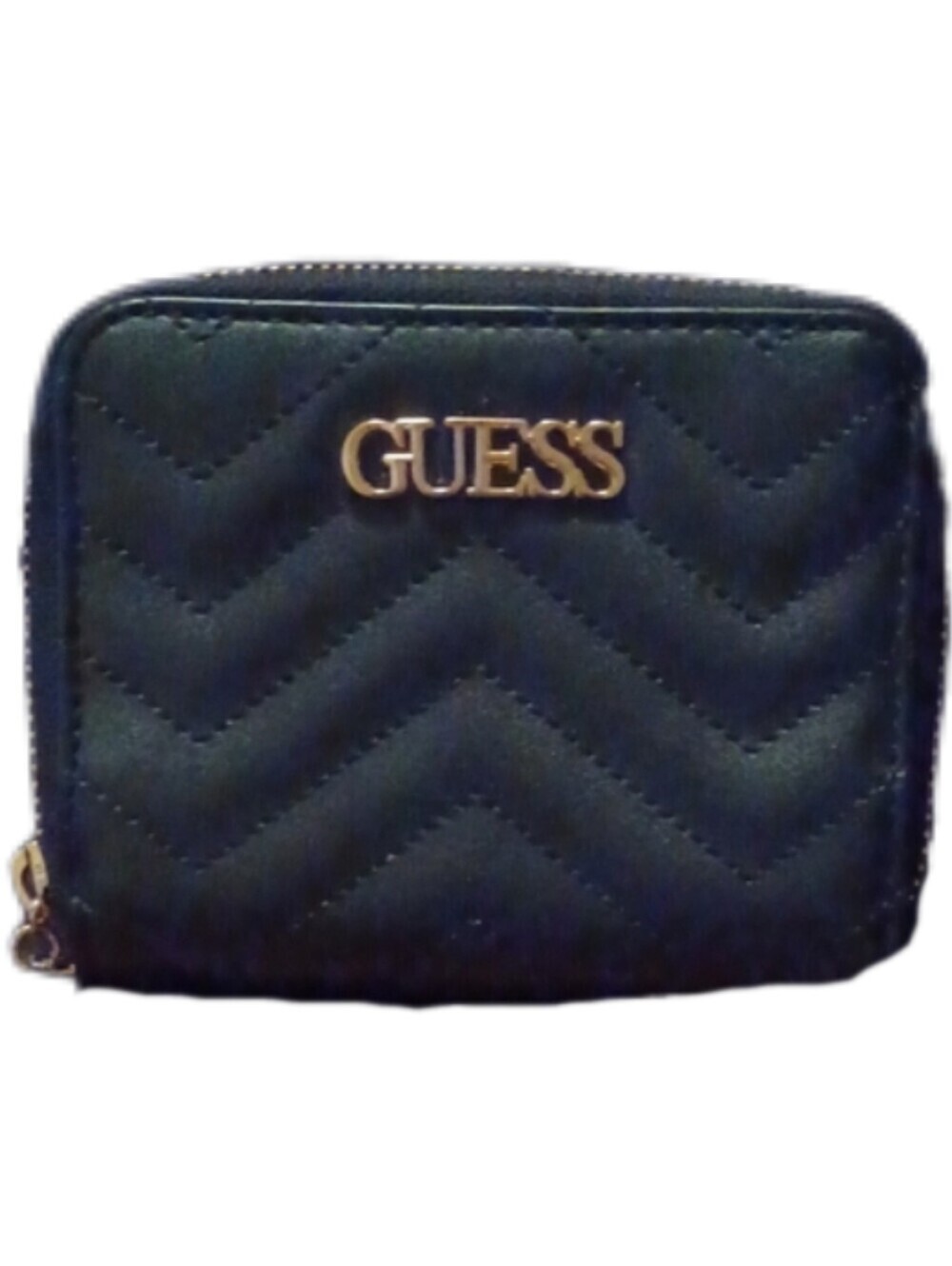 > GUESS Black Quilted Zip Wallet with Gold Logo